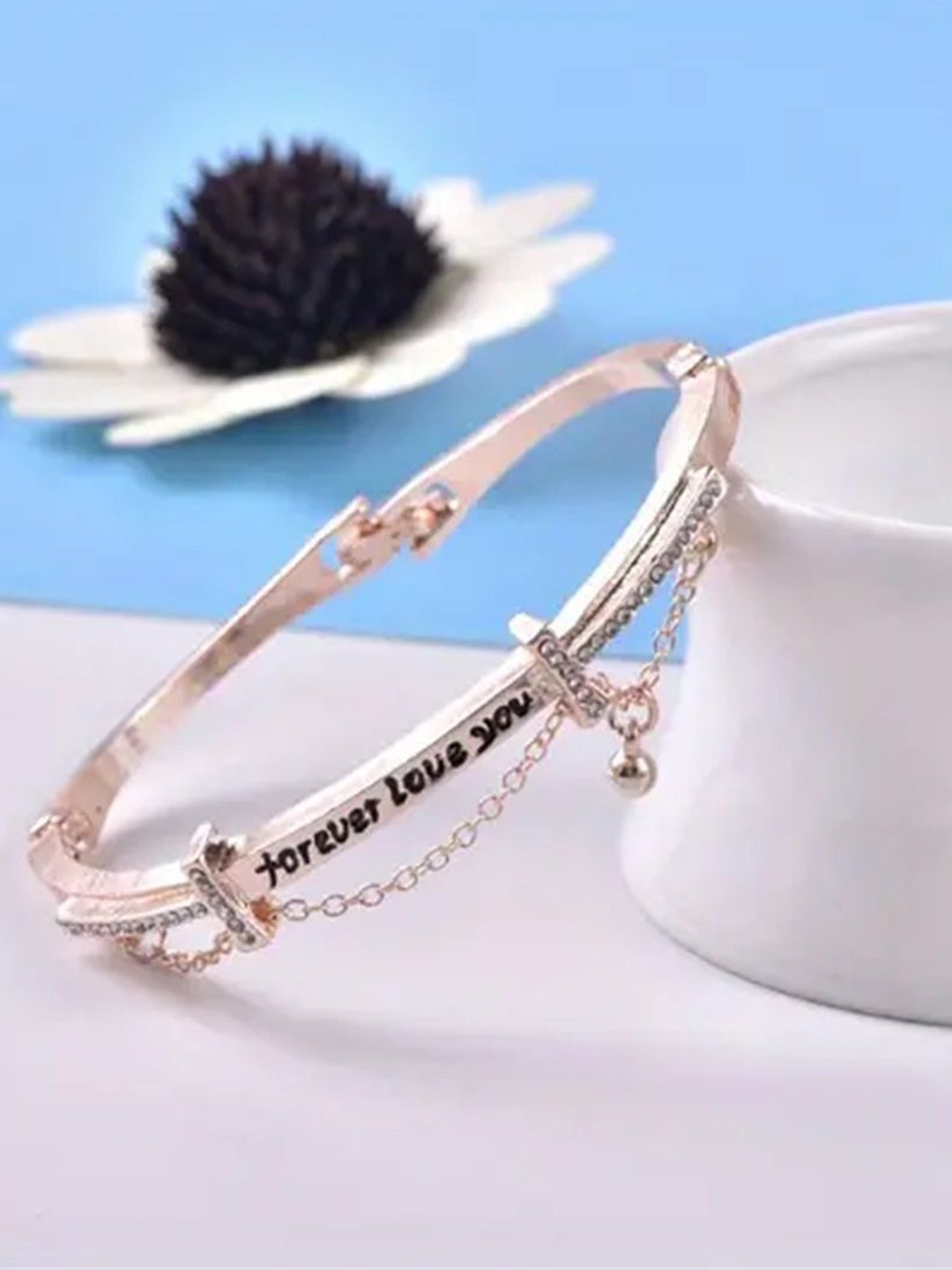 

WATCHSTAR Rose Gold-Plated Rhinestone Studded Bangle-Style Bracelet