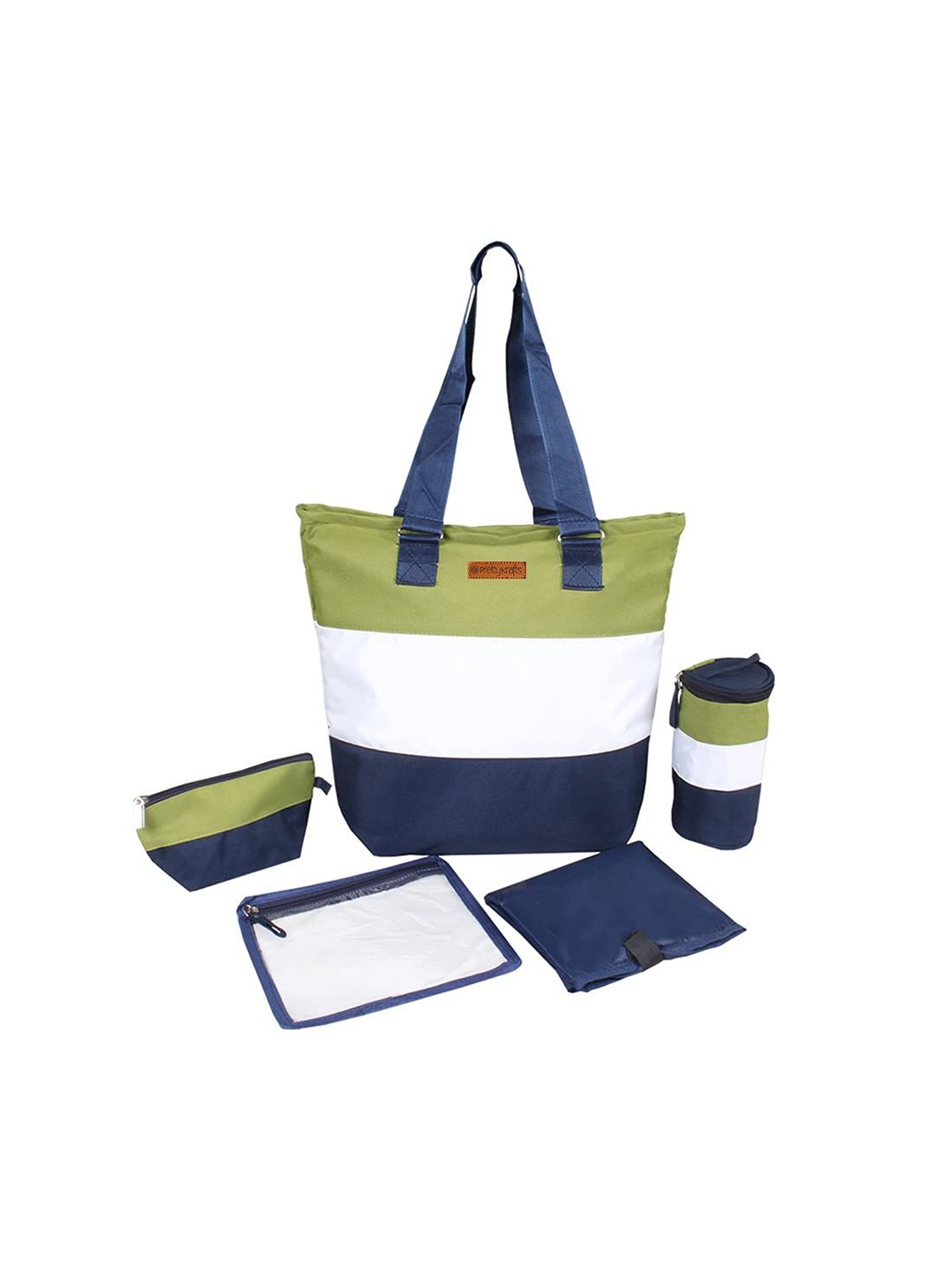

prettykrafts Green & Navy Blue 5 Pieces Striped Reusable Handbag Organisers