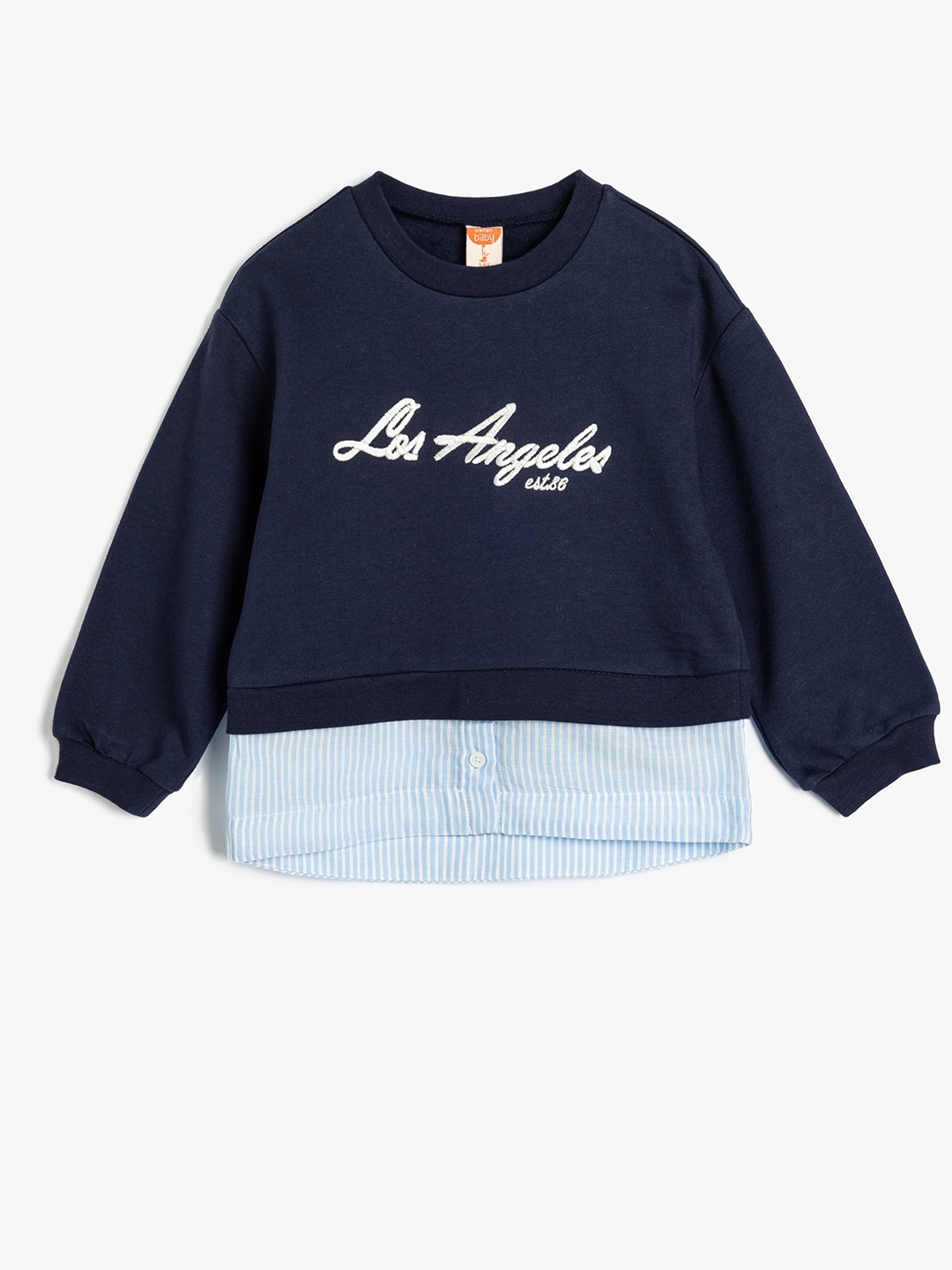 

Koton Girls Typography Printed Round Neck Cotton Pullover Sweatshirt, Navy blue