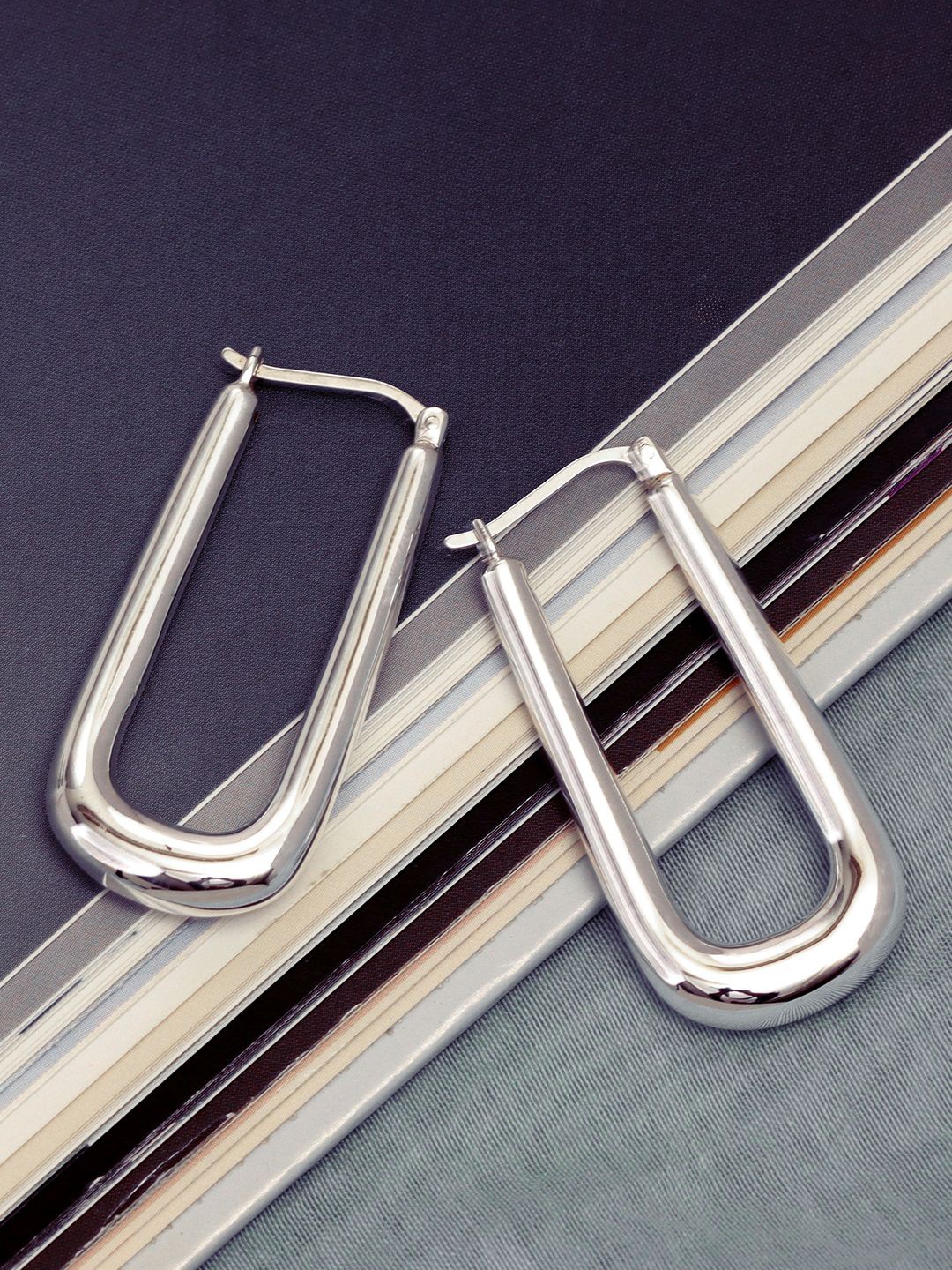 

LeCalla Silver-Plated 925 Sterling Silver Rectangular Shaped Hoop Earrings
