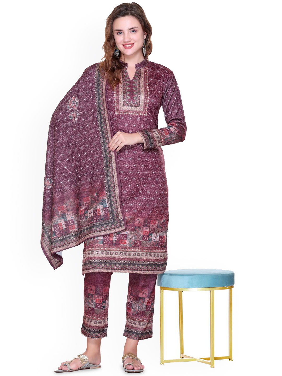 

Melvin Women Ethnic Motifs Printed Regular Kurta with Trousers & With Dupatta, Maroon
