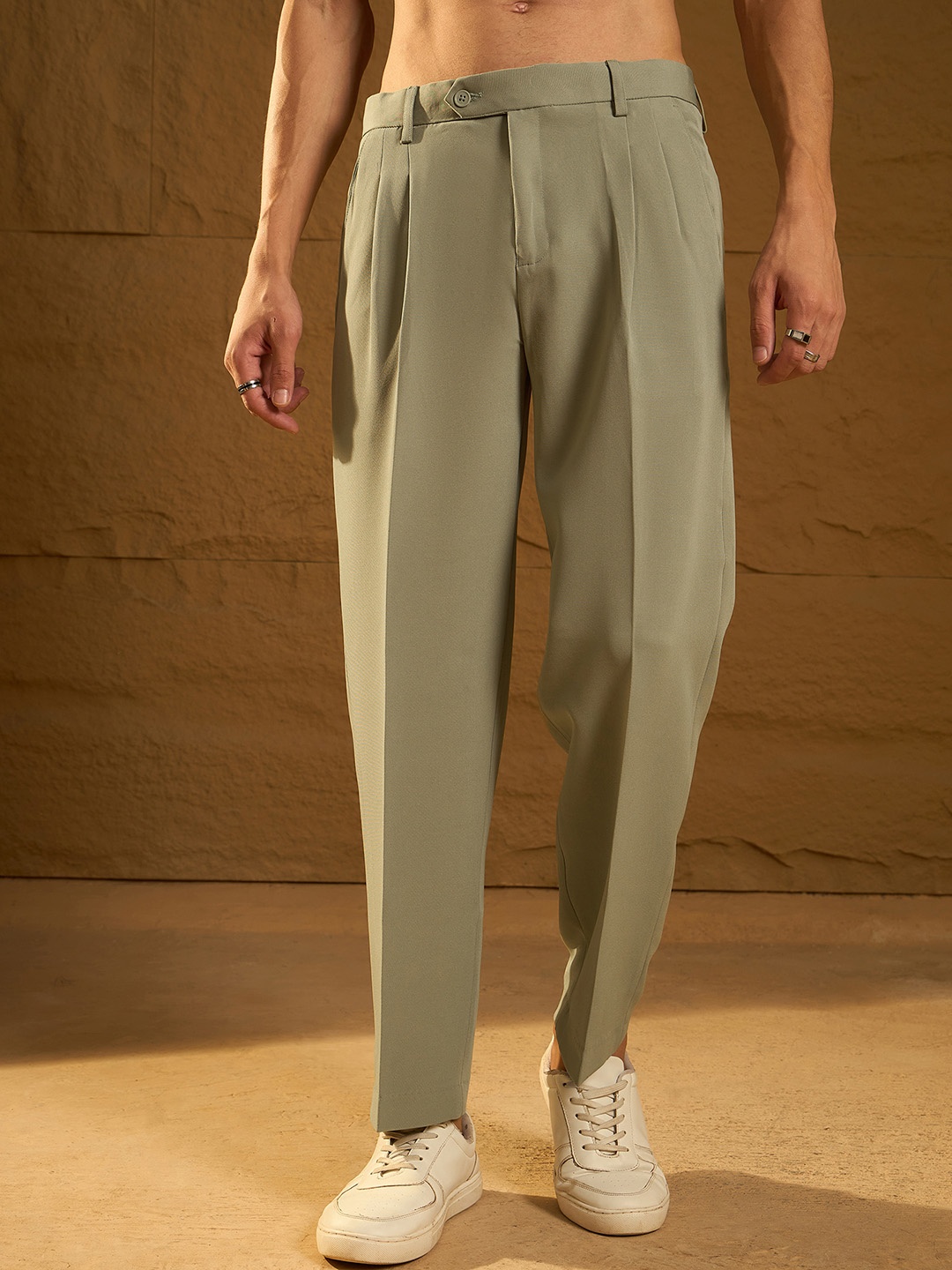 

DENNISON Men Double Pleated Korean Baggy Fit Trouser, Olive