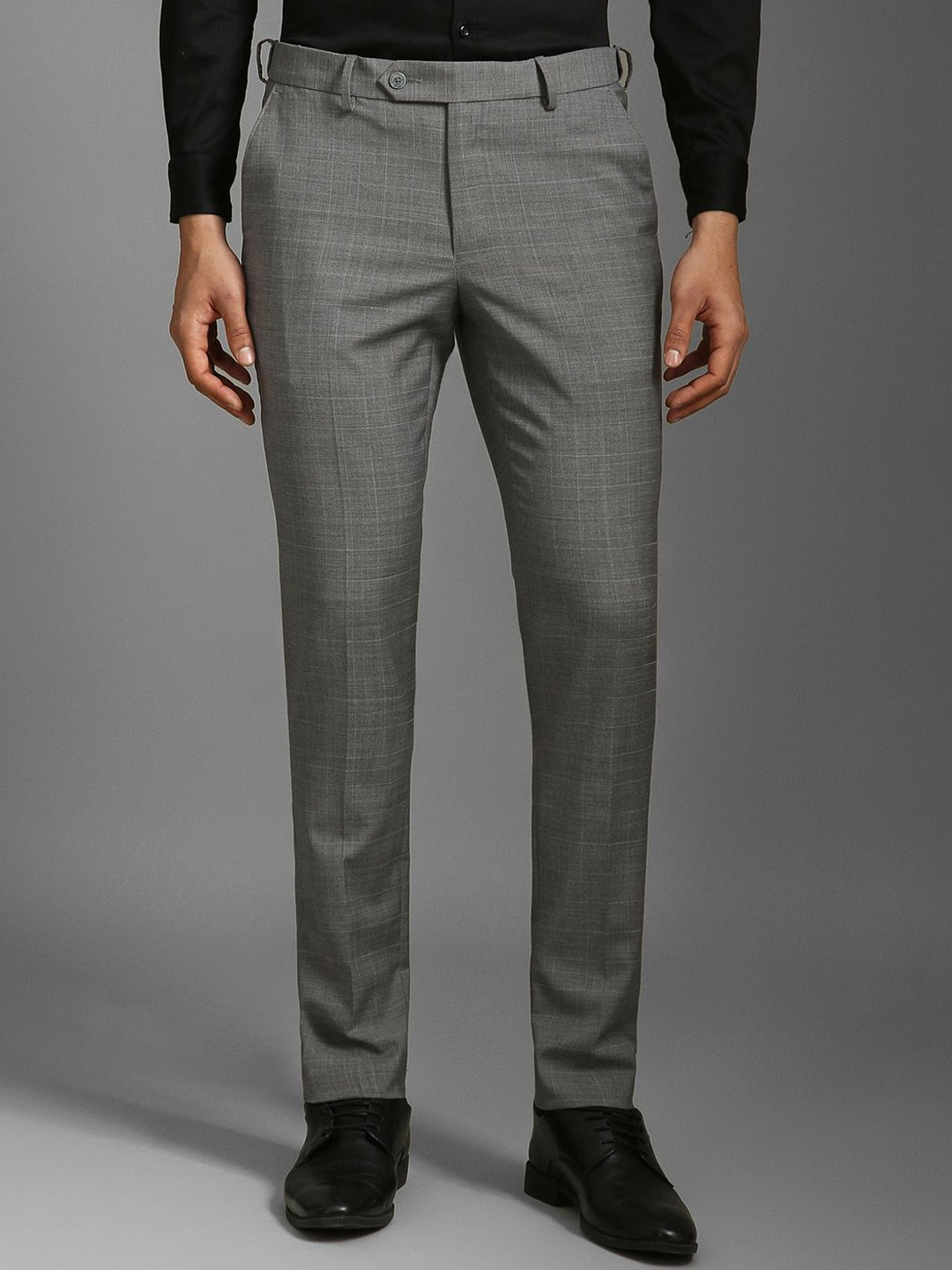 

Louis Philippe Men Checked Slim Fit Trousers, Grey