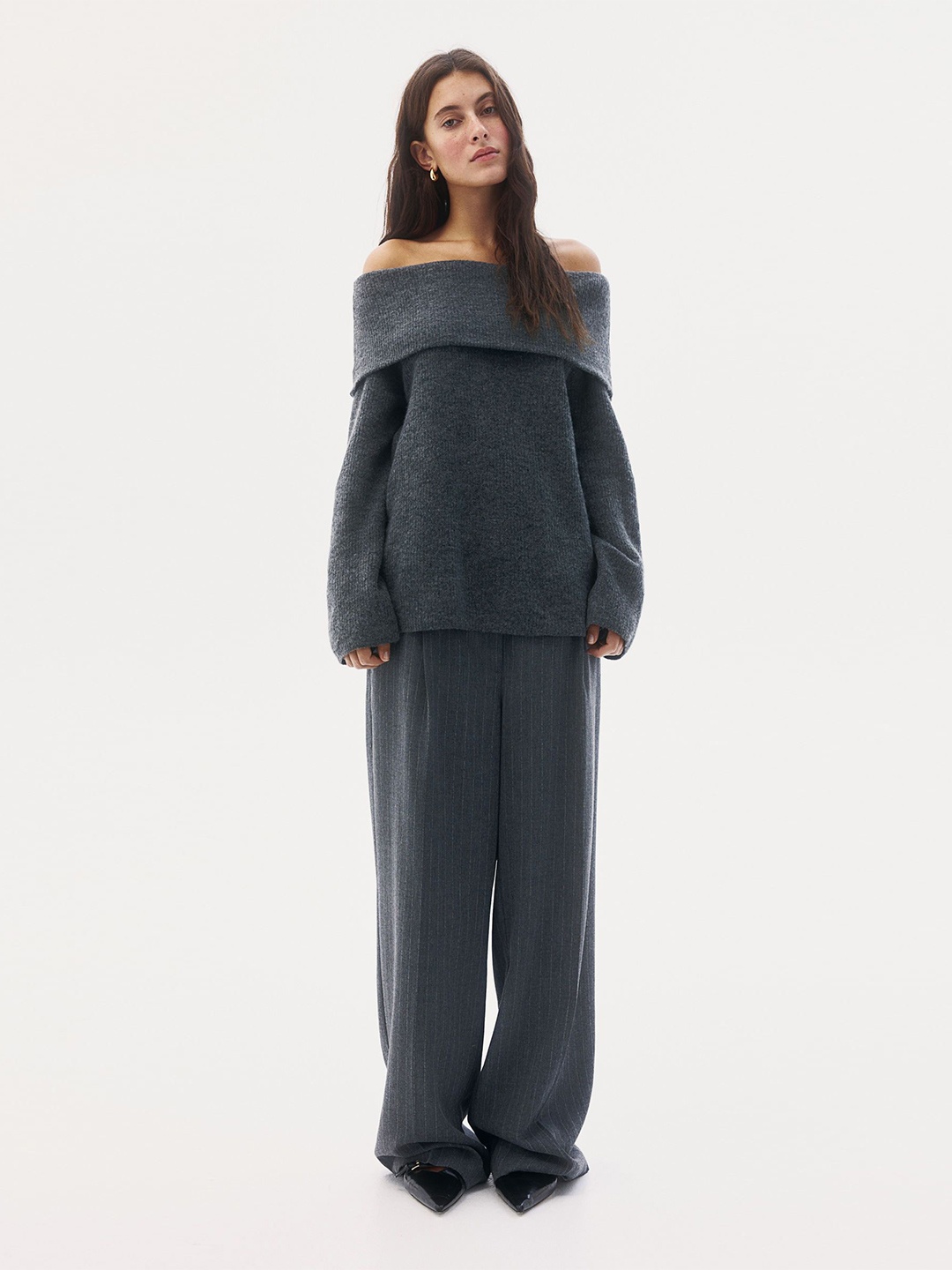

H&M Rib-Kit Off Shoulder Jumper, Grey