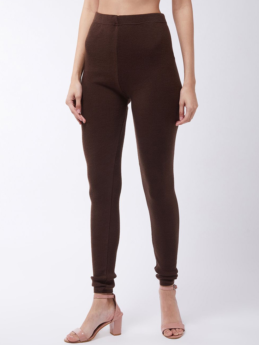 

RVK Women Slim fit Churidar-Length Slip-On Leggings, Coffee brown