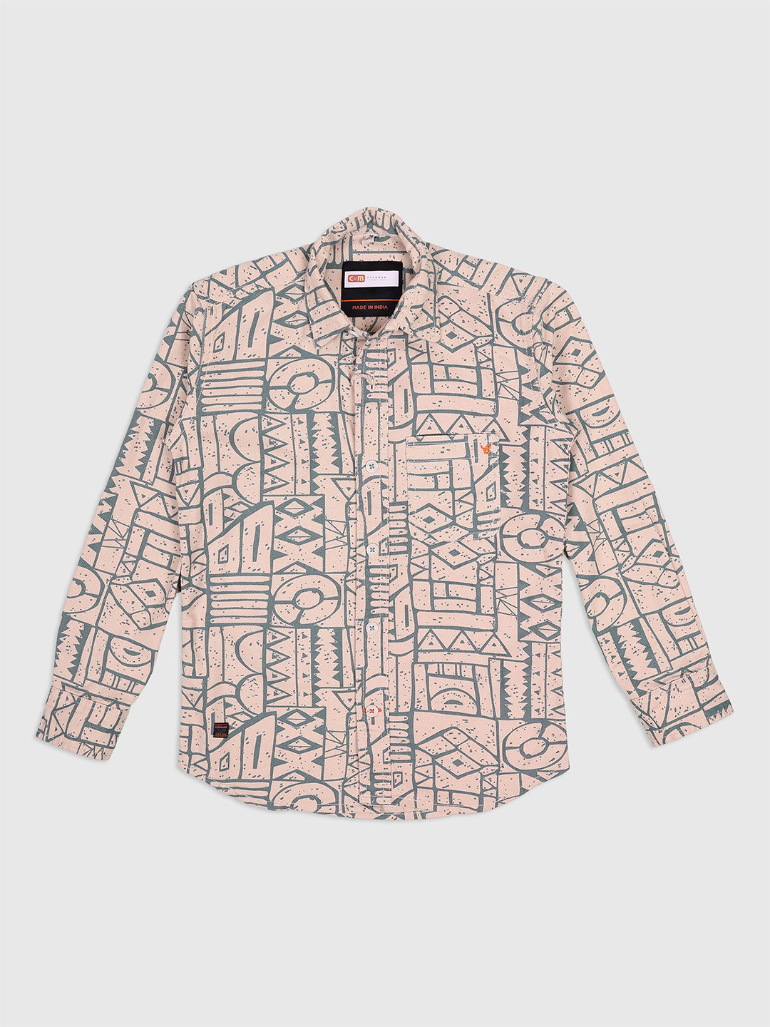 

CHUNMUN Boys Spread Collar Abstract Printed Cotton Casual Shirt, Peach