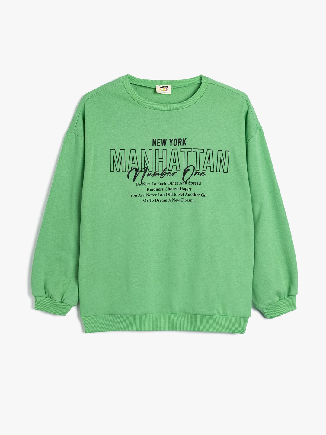 

Koton Girls Typography Printed Round Neck Cotton Pullover Sweatshirt, Green