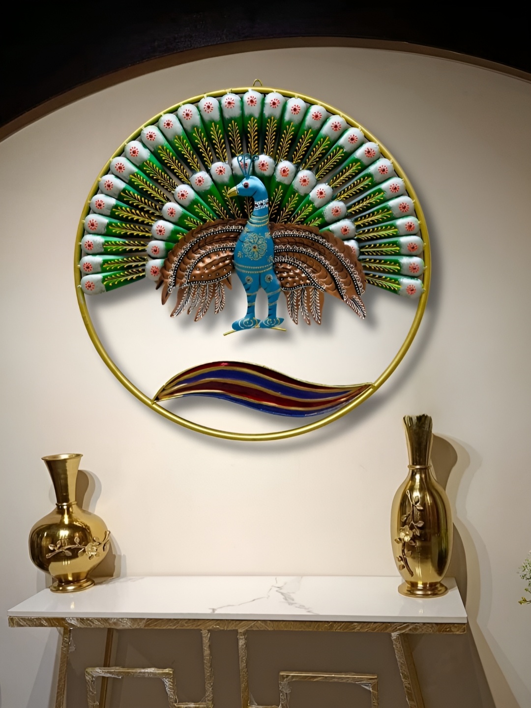 

ANSHIKA INTERNATIONAL Blue & Green Textured Peacock Metal Wall Decor