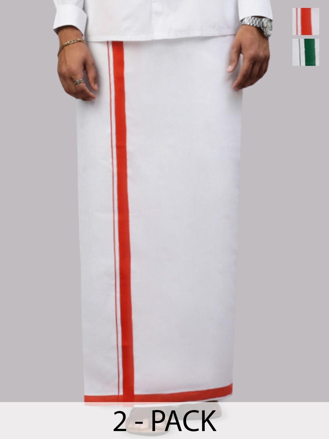 

Ramraj Pack of 2 Men Solid Border Dhoti, White