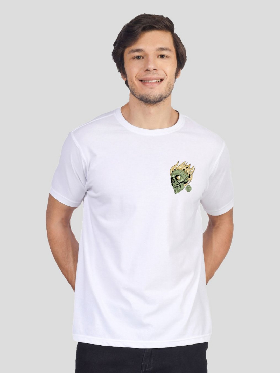 

Greylongg Men Graphic Printed Round Neck Cotton T-shirt, White