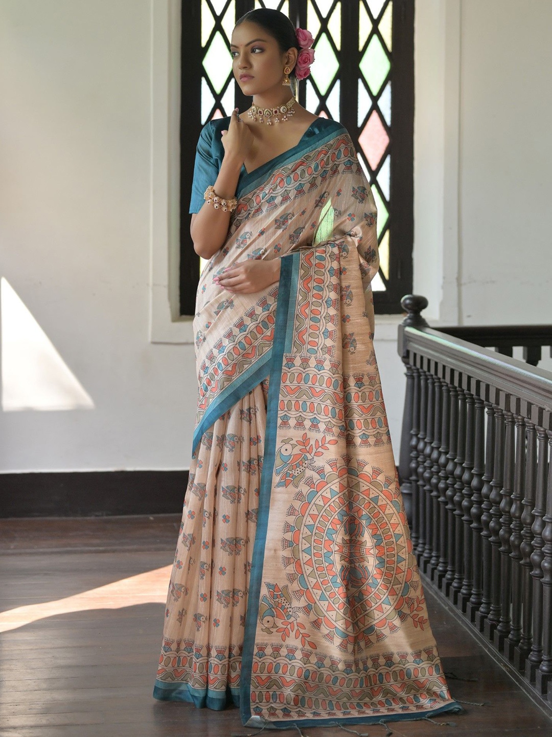 

AWRIYA Ethnic Motifs Printed Saree, Teal