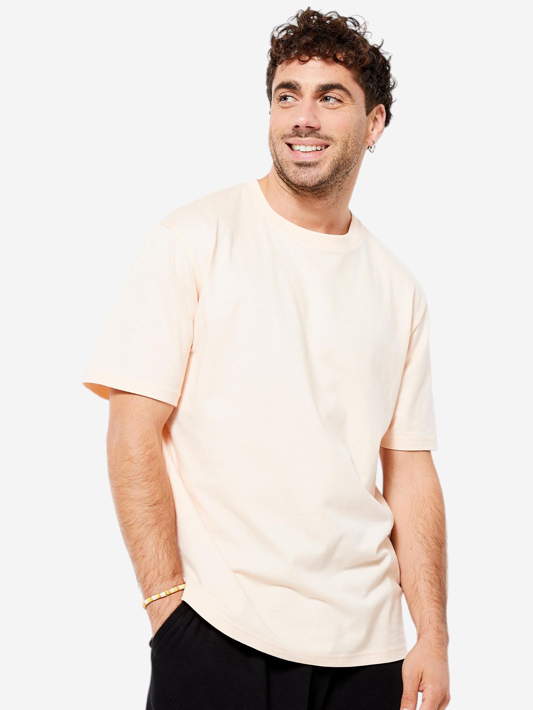 

Domyos By Decathlon Men Solid Round Neck Cotton T-shirt, Beige
