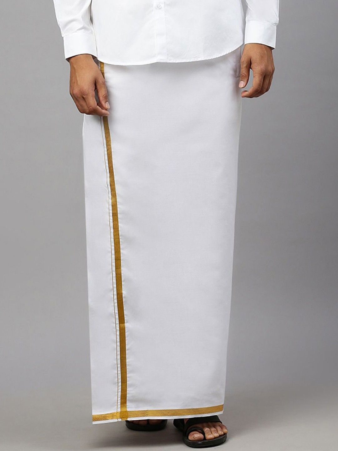 

Ramraj Men cotton Adjustable Dhoti with Border, White