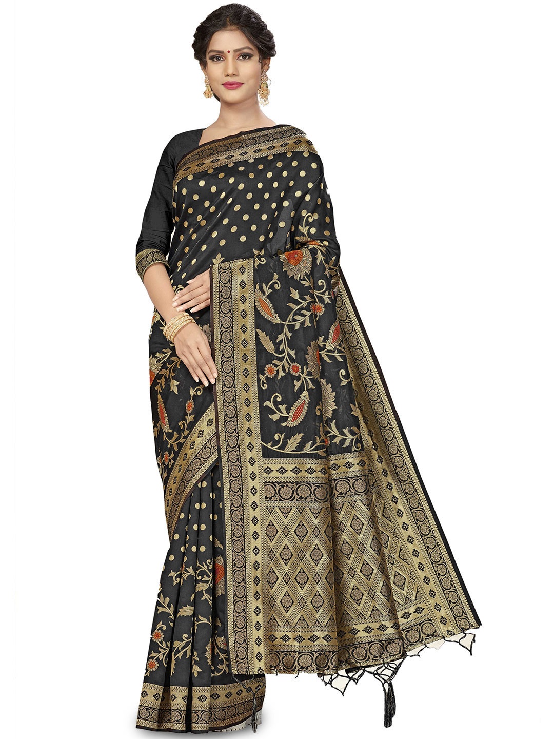 

Maroosh Woven Design Zari Banarasi Saree, Black