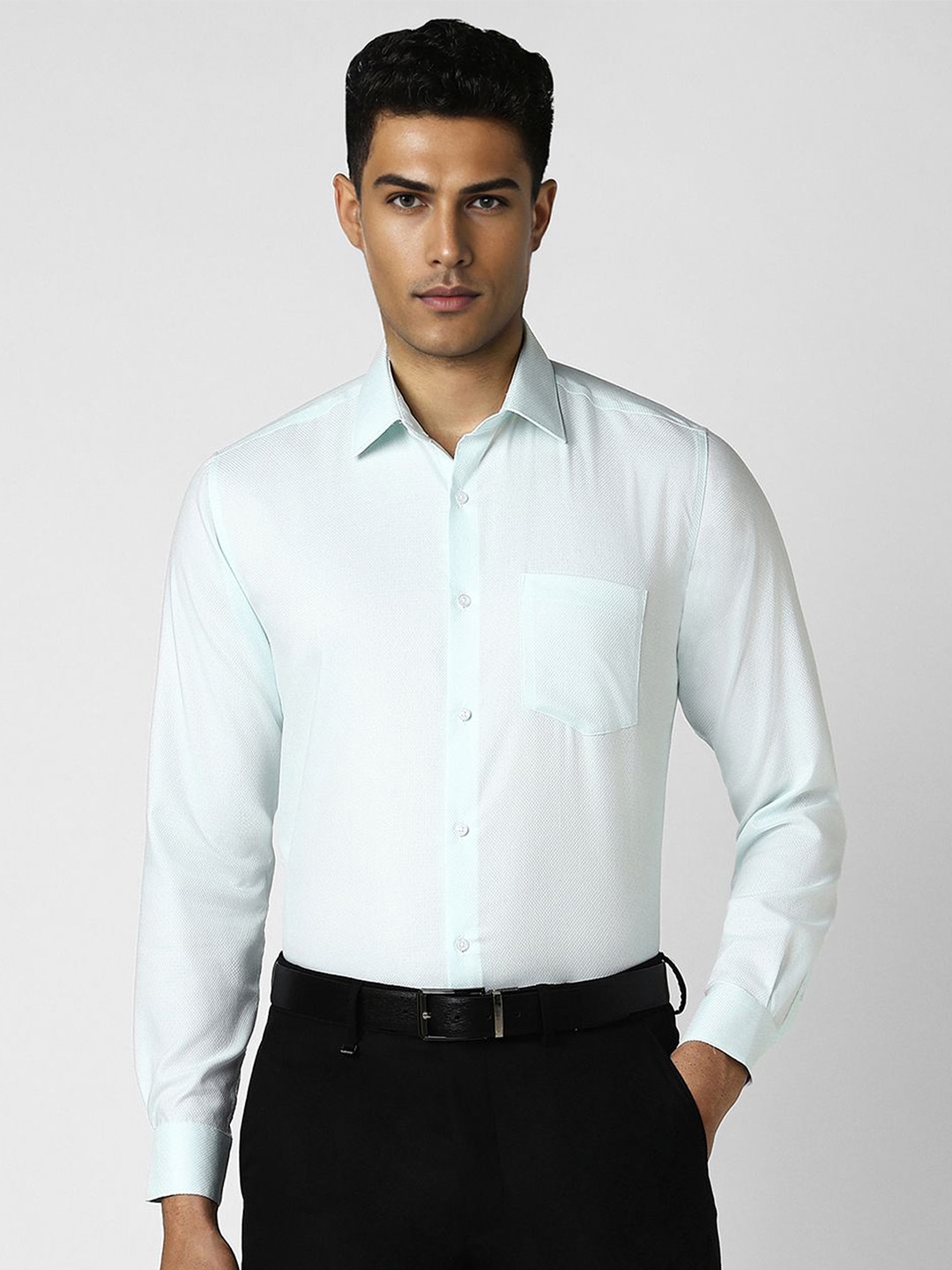 

Van Heusen Men Spread Collar Solid Cotton Slim Fit Formal Shirt, Green