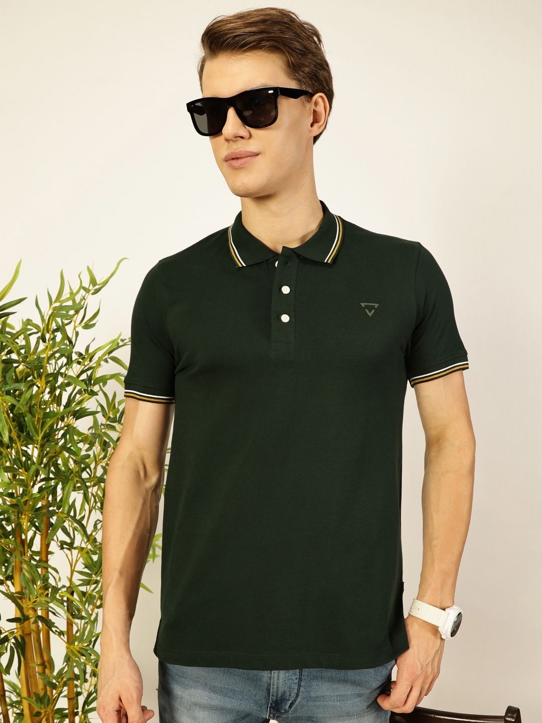 

Thomas Scott Men Solid Polo Collar Cotton T-shirt, Green