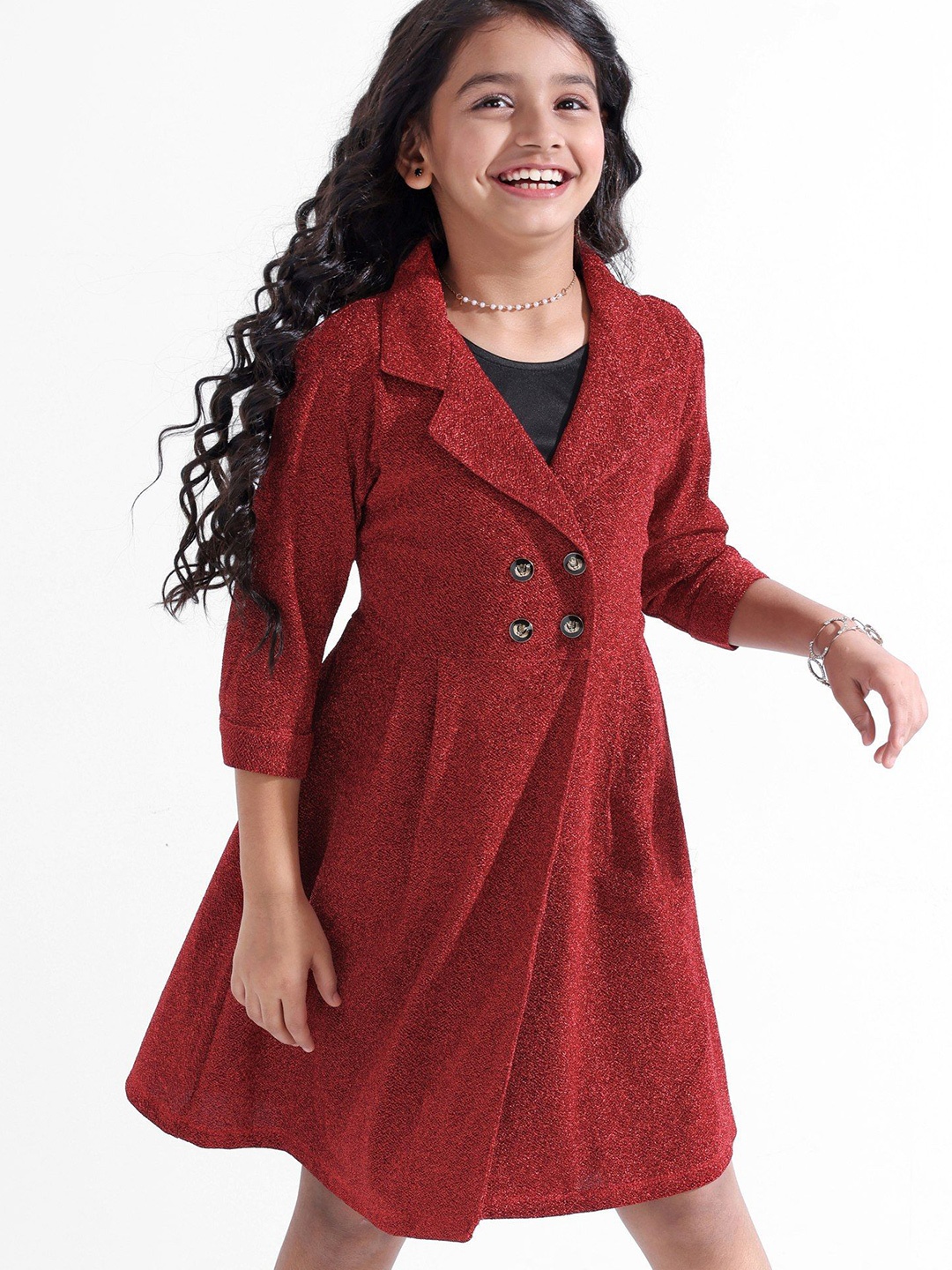 

Hola Bonita Girl Embellished Wraps Dress, Red