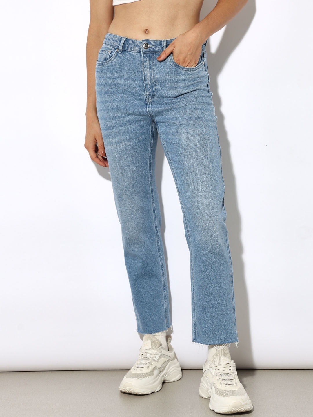 

ONLY Women Straight Fit High-Rise Light Fade Stretchable Jeans, Blue
