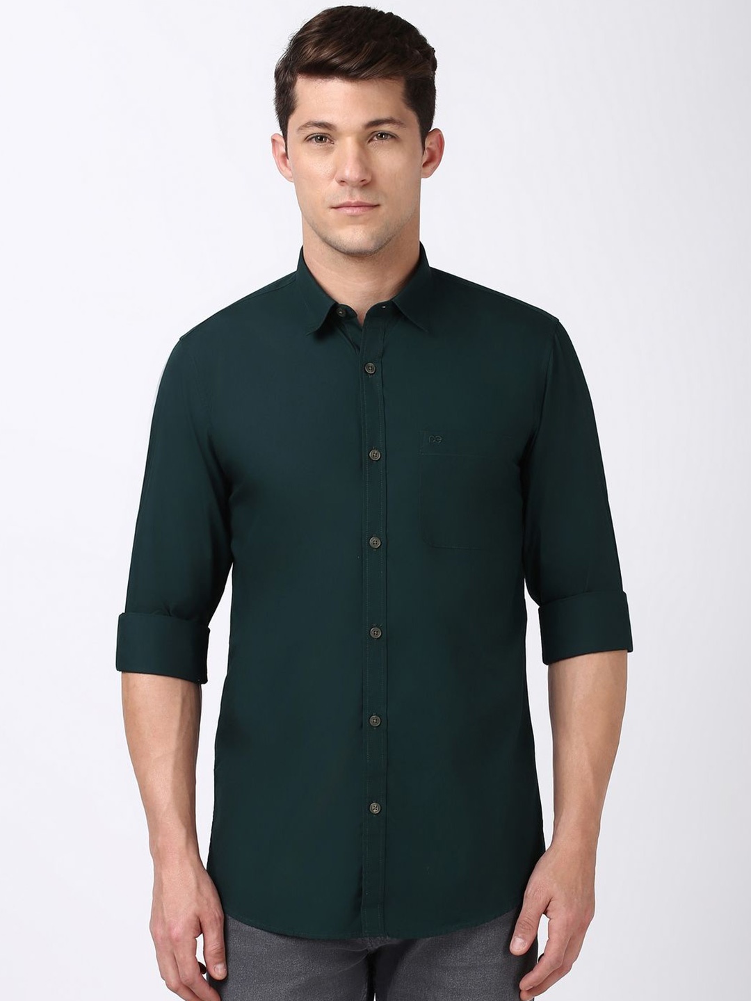 

Peter England Casuals Men Spread Collar Solid Cotton Slim Fit Casual Shirt, Green