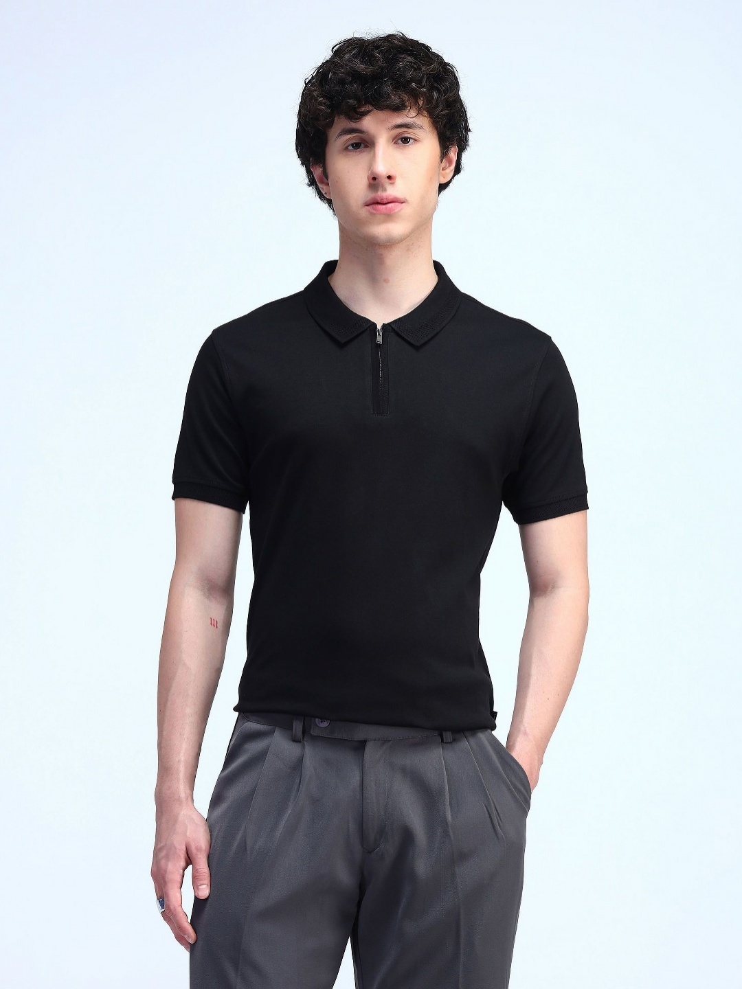 

Flying Machine Men Solid Polo Collar Cotton T-shirt, Black