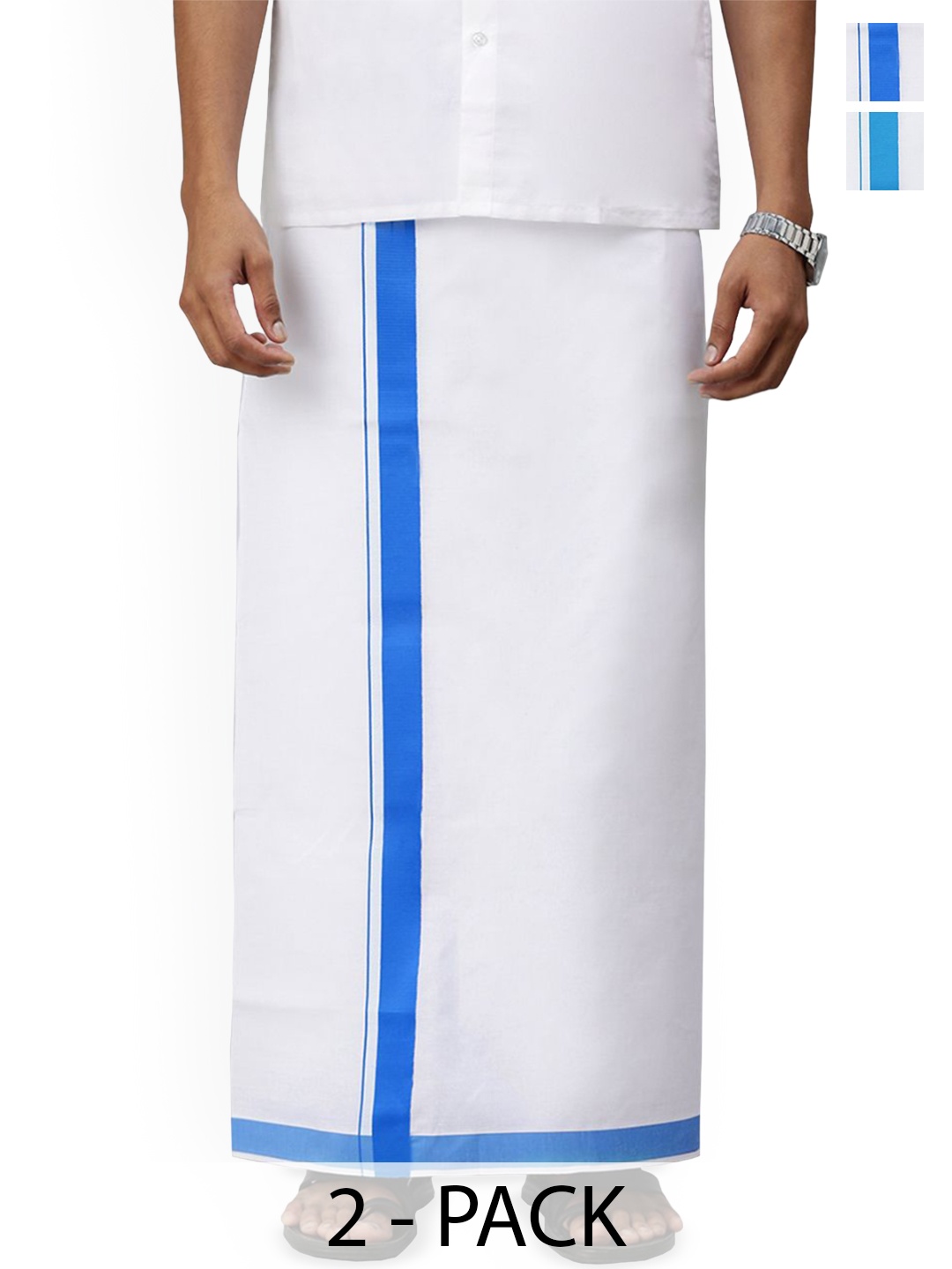 

Ramraj Pack of 2 Men Solid Border Dhoti, White