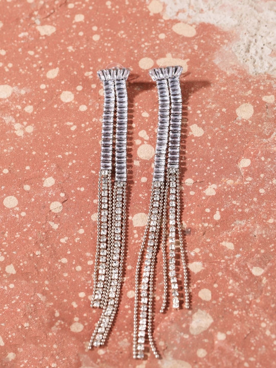 

KPOP Silver-Plated Contemporary Rhinestone Studded Drop Earrings