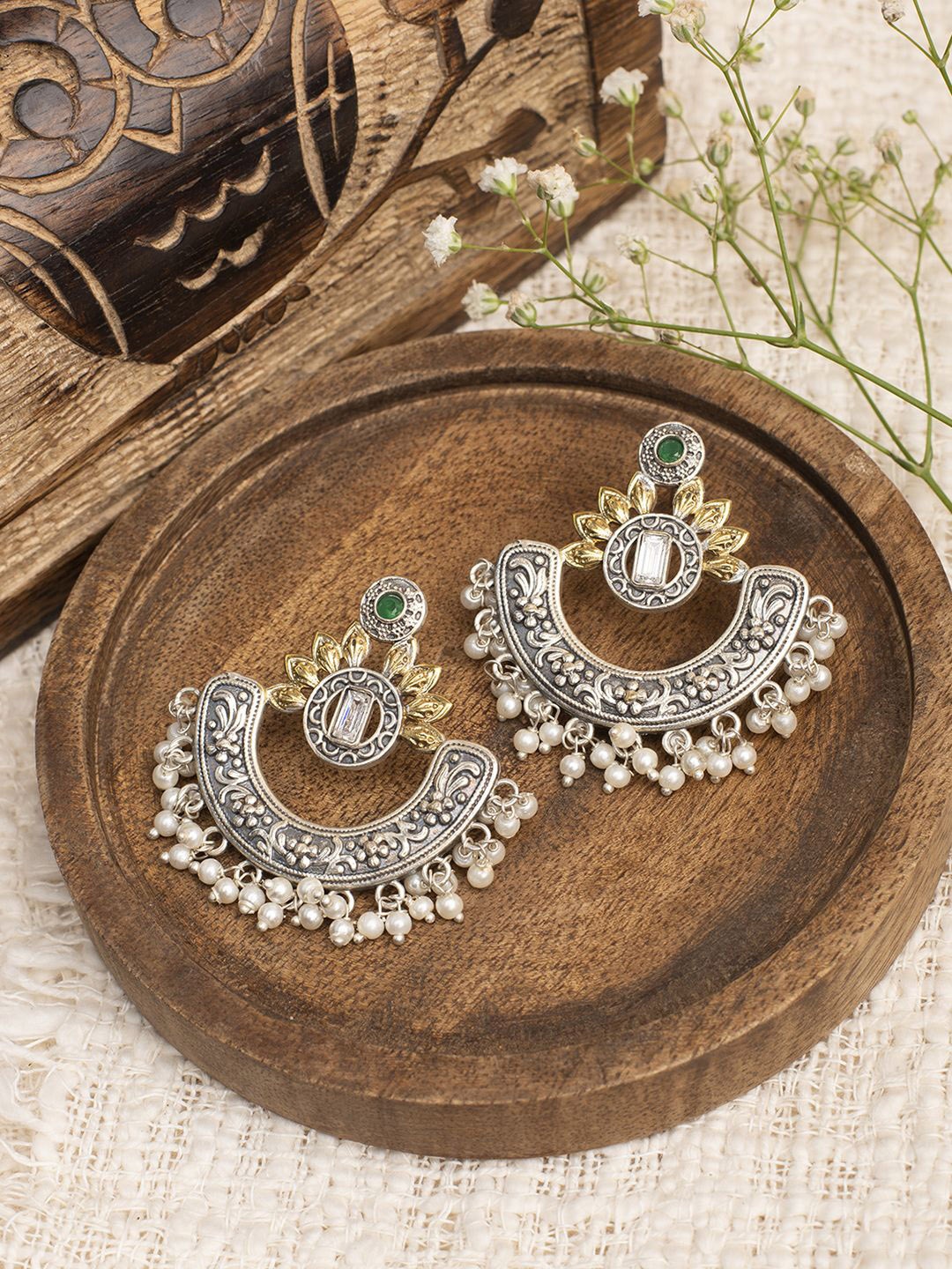 

XPNSV Contemporary Chandbalis Earrings, Silver