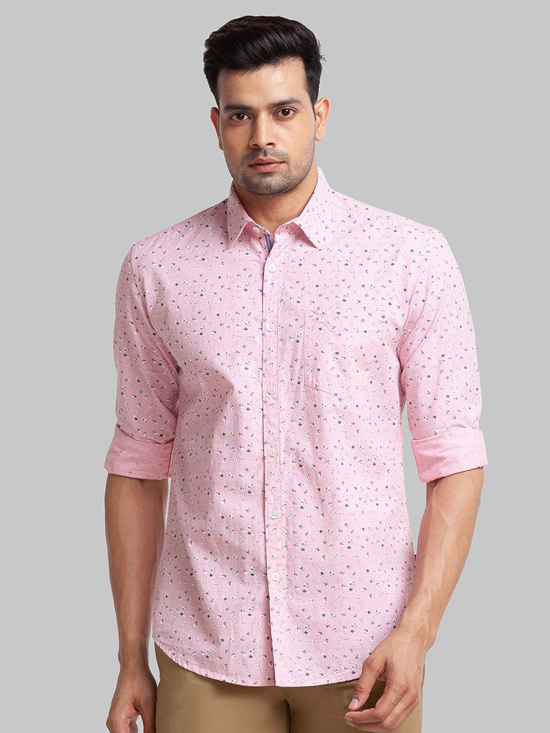 

Parx Men Cutaway Collar Floral Printed Cotton Slim Fit Casual Shirt, Pink