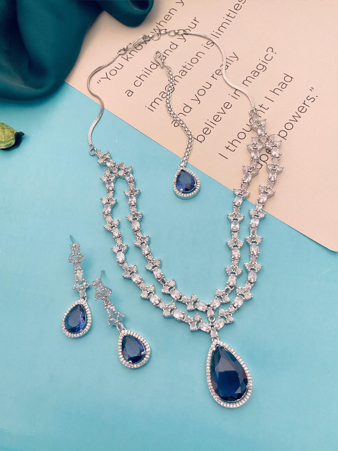 

ABDESIGNS Sophisticated Silver-Plated American Diamond-Studded Jewellery Set