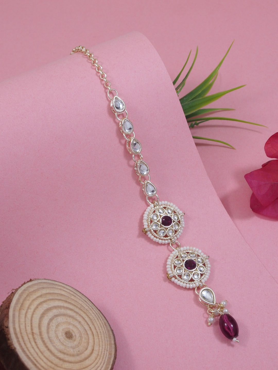 

I Jewels Gold-Plated Kundan & Pearl Maang Tikka