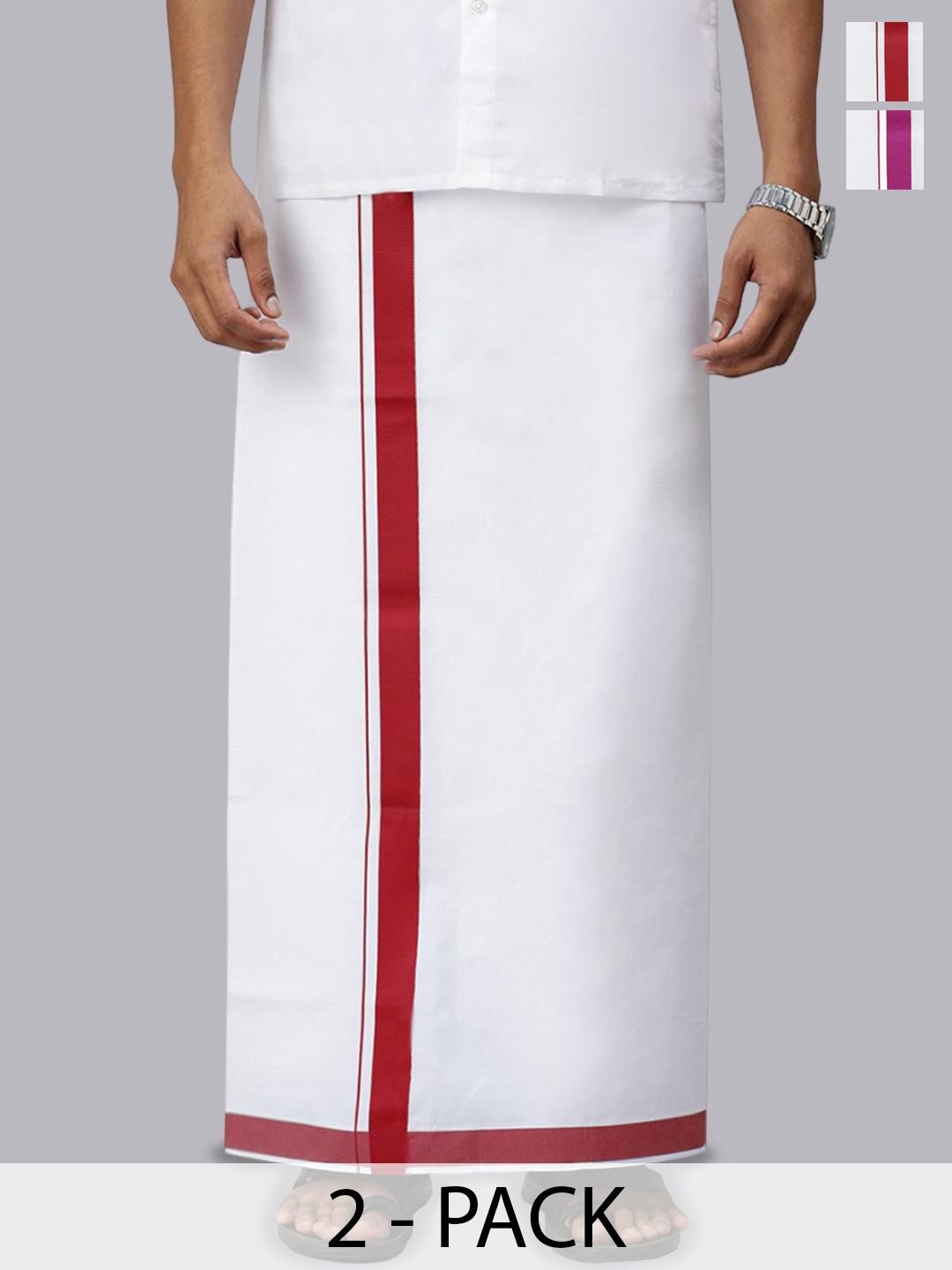 

Ramraj Pack of 2 Men Solid Border Dhoti, White