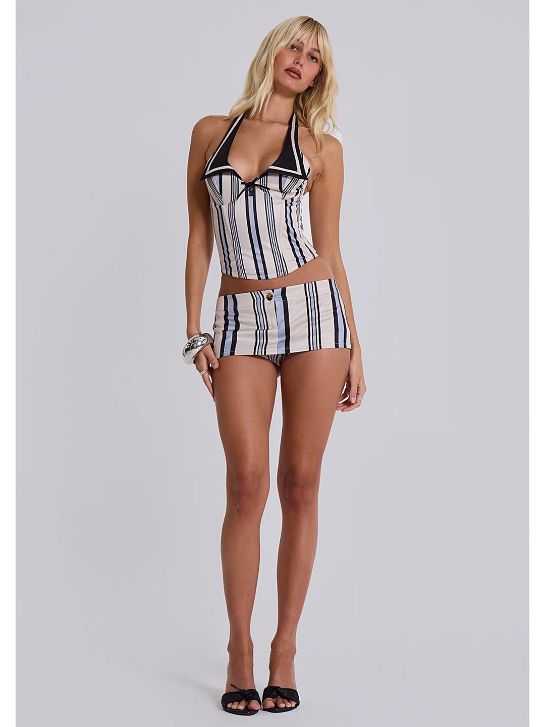 

LULU & SKY Women Striped Halter Neck Co-Ords, White