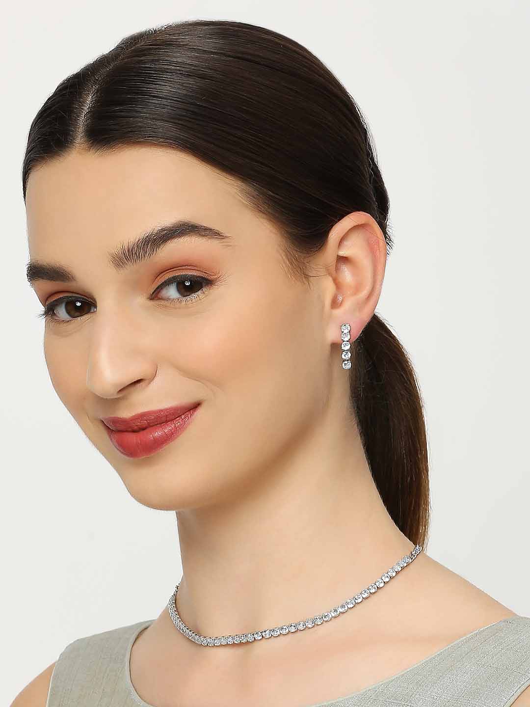 

fabula American Diamond Stone-Studded Jewellery Set, Silver