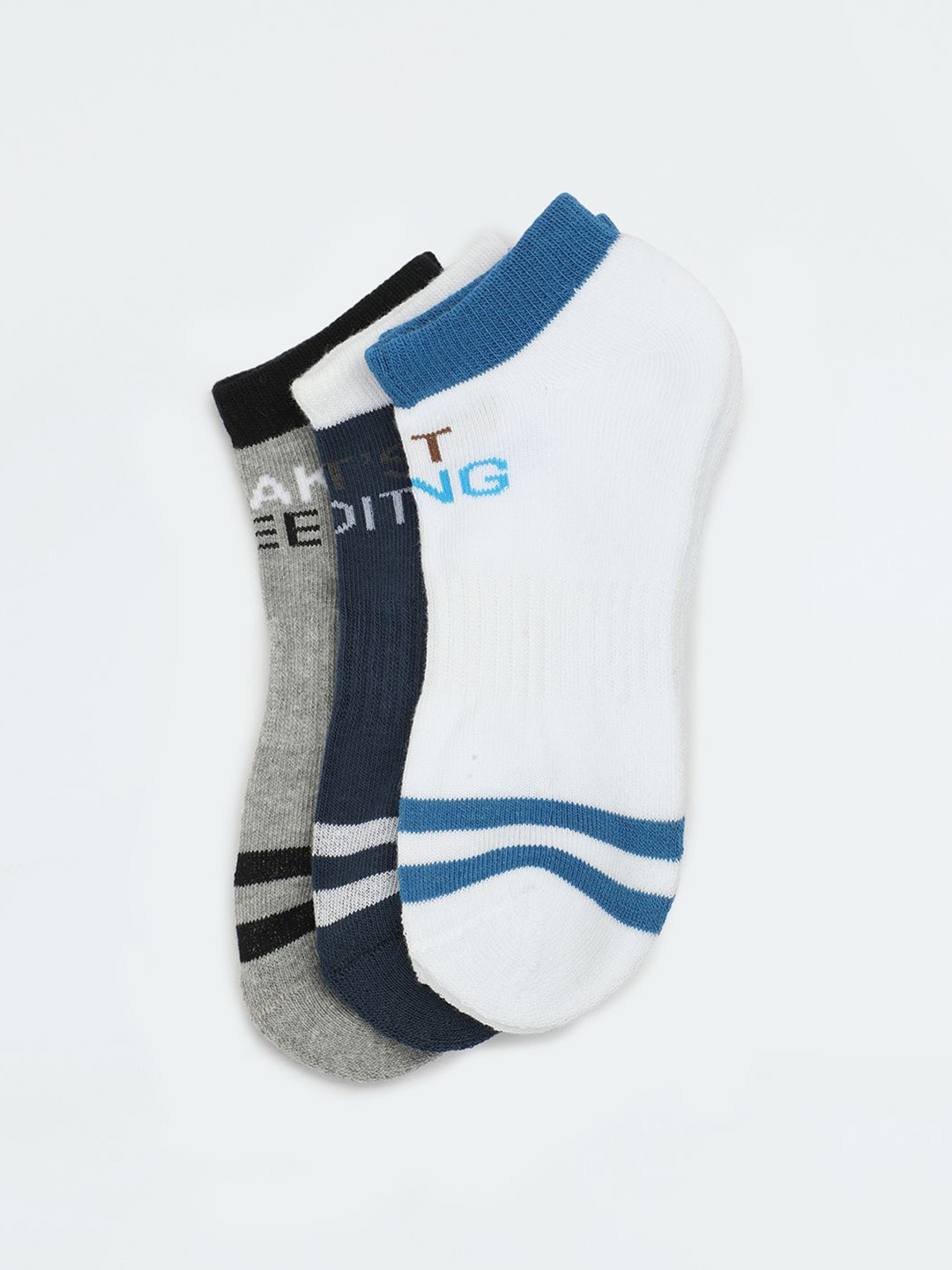 

max Boys Pack Of 3 Striped Ankle-Length Socks, Grey