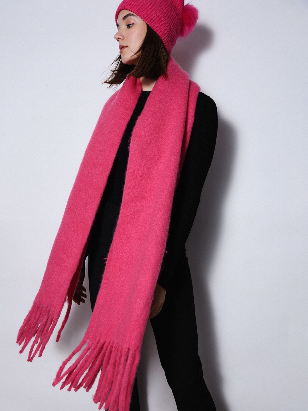 

ONLY Women Solid Scarf With Tasselled, Pink