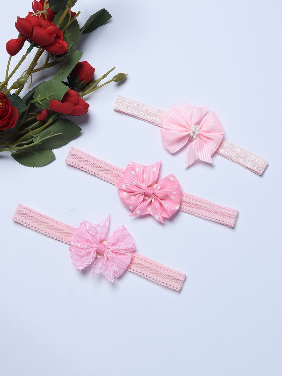 

FUNKRAFTS Girls Set of 3 Embellished Hairband, Pink