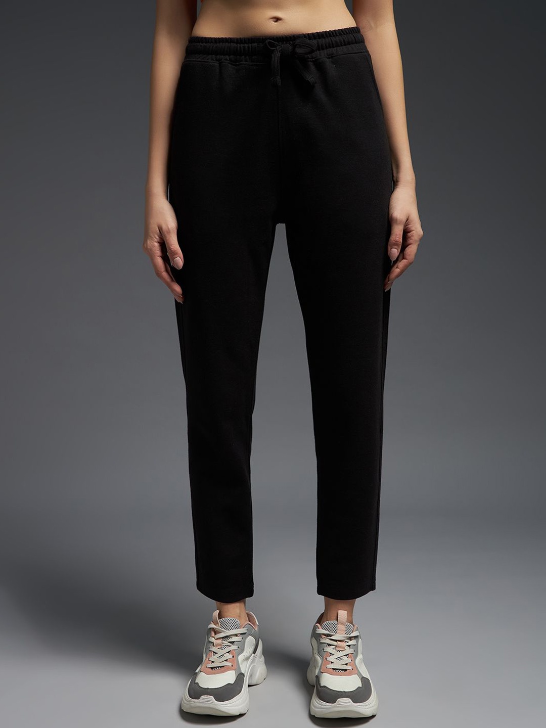 

MKH Women Cotton Mid-Rise Track Pants, Black