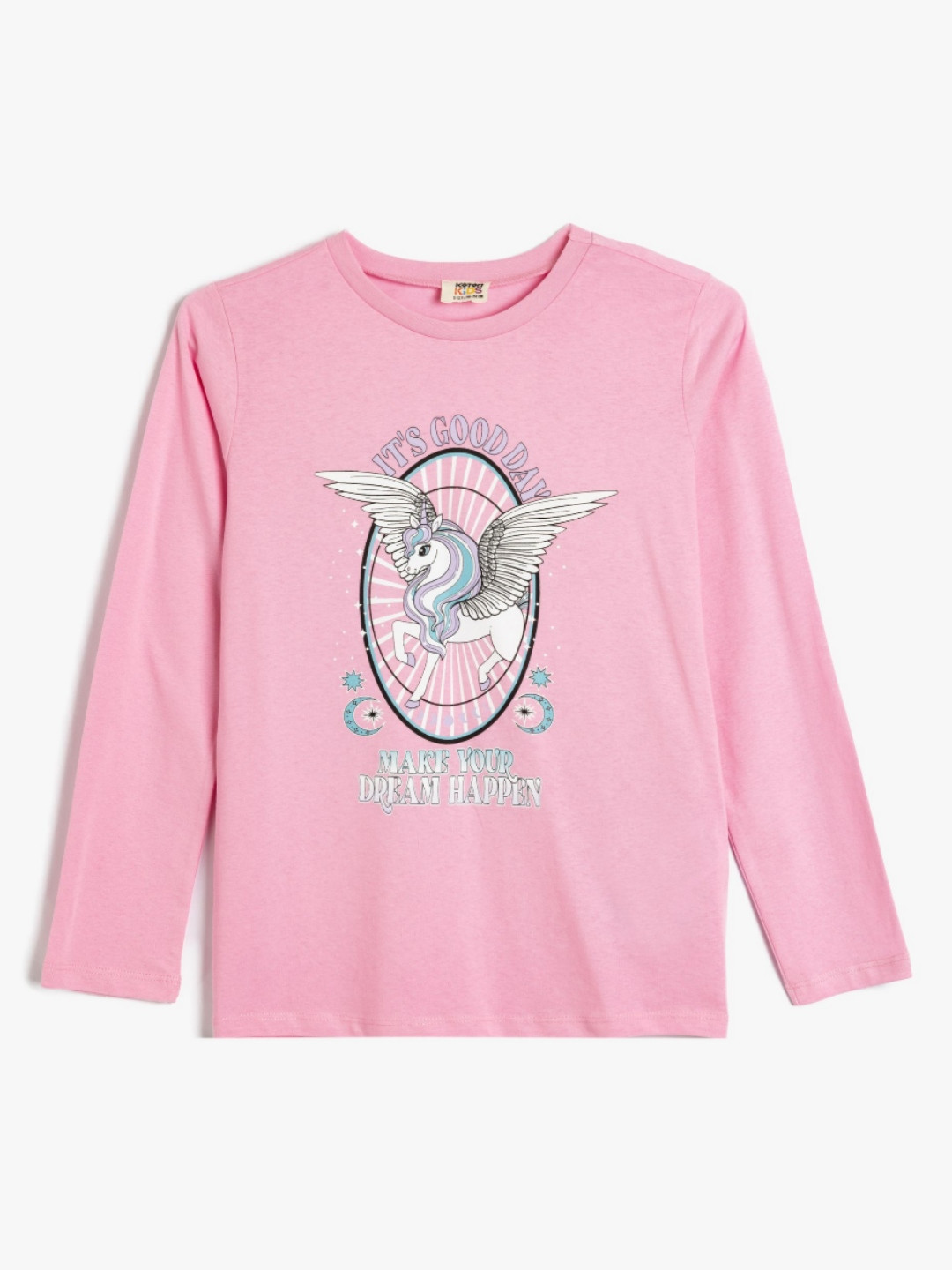 

Koton Girls Graphic Printed Round Neck Cotton T-shirt, Peach