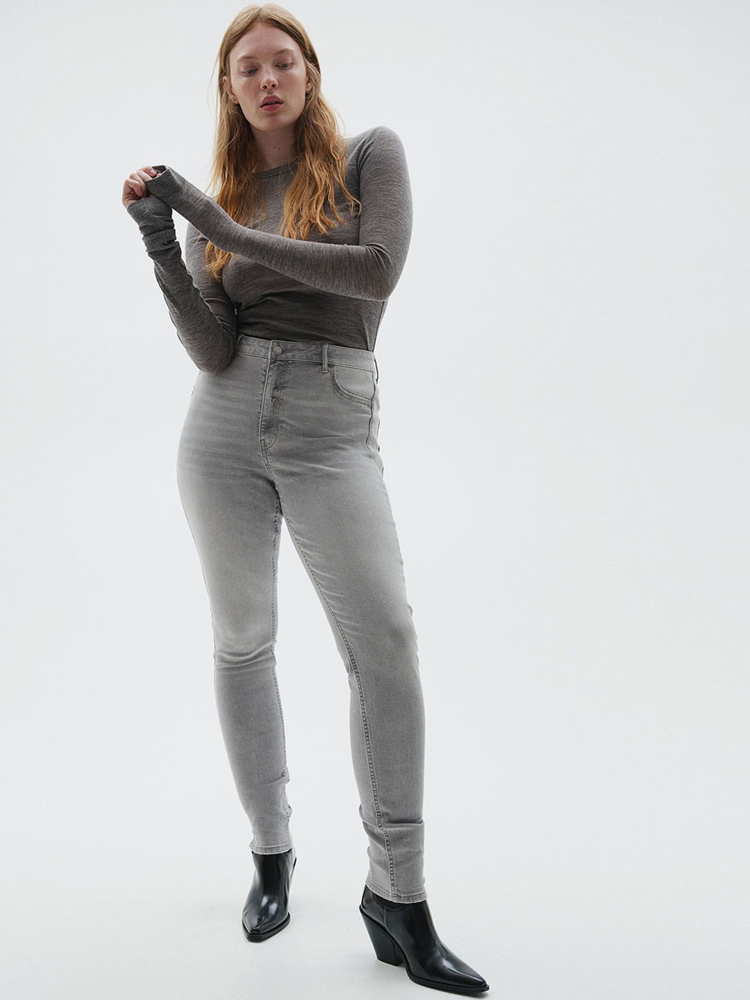 

H&M Women Curvy Fit Ultra High Ankle Jeggings, Grey