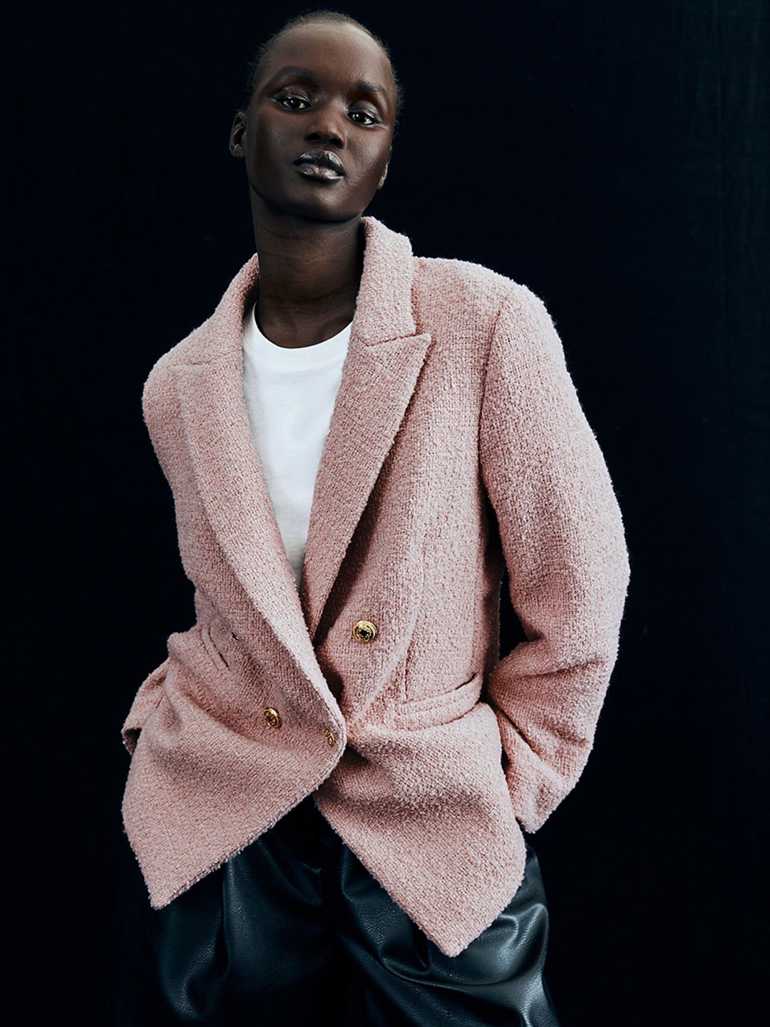 

H&M Textured-Weave Blazer, Pink
