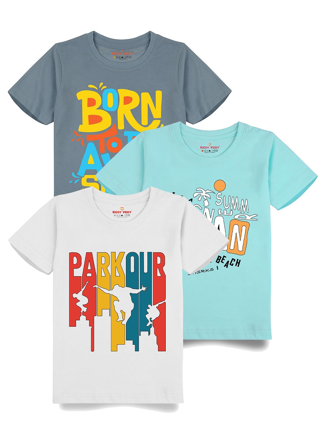

AUSK Boys Pack Of 3 Graphic Printed Round Neck Cotton T-shirts, Sea green