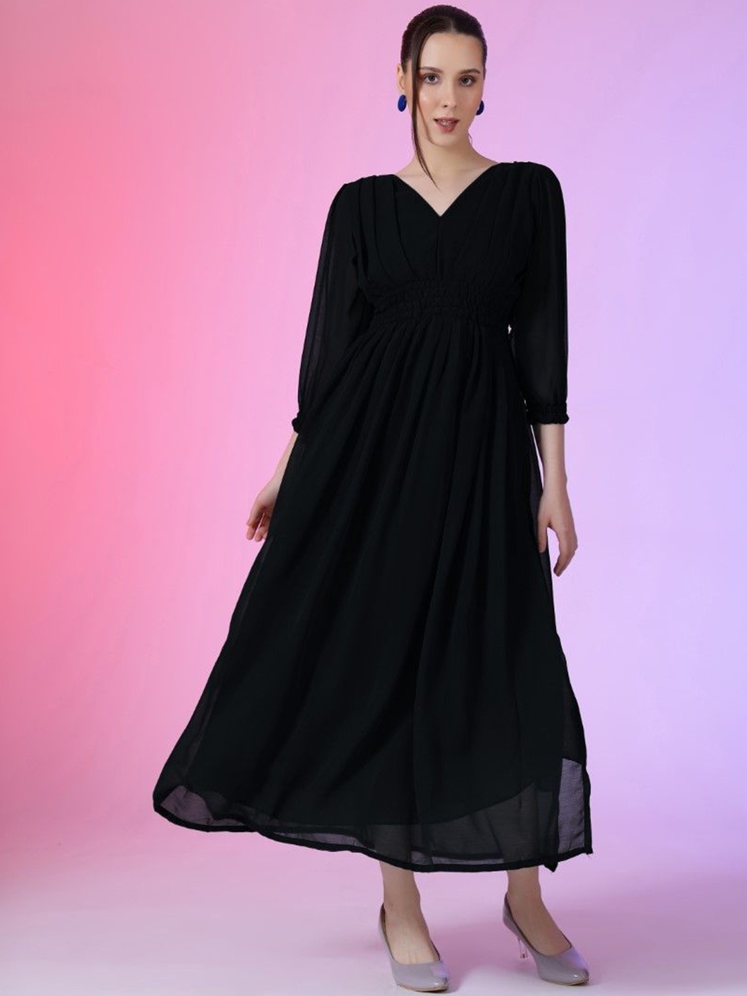 

Femvy Georgette Fit & Flare Maxi Dress, Black