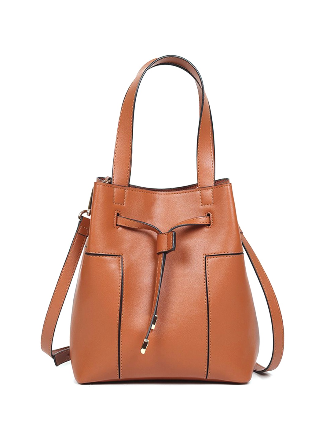 

White Lily Women PU Bucket Handheld Bag, Tan