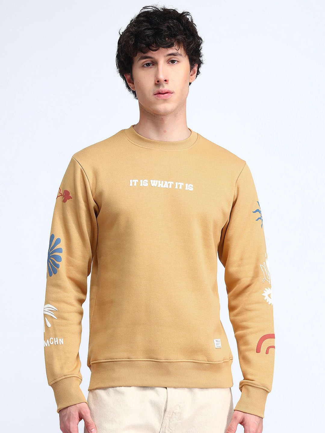 

Flying Machine Men Typography Printed Round Neck Cotton Pullover Sweatshirt, Yellow