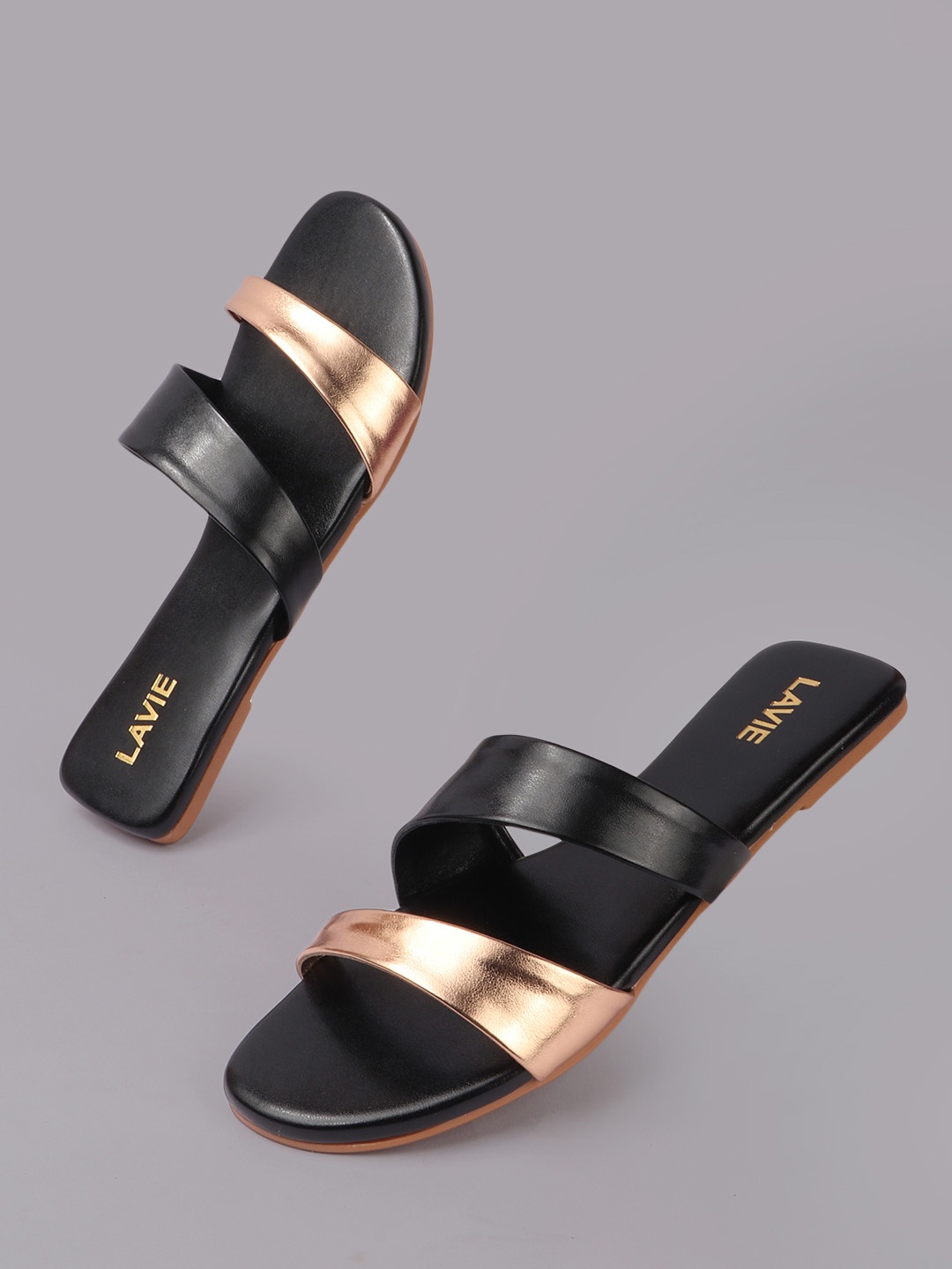 

Lavie Women Synthetic Leather Open Toe Flats, Black