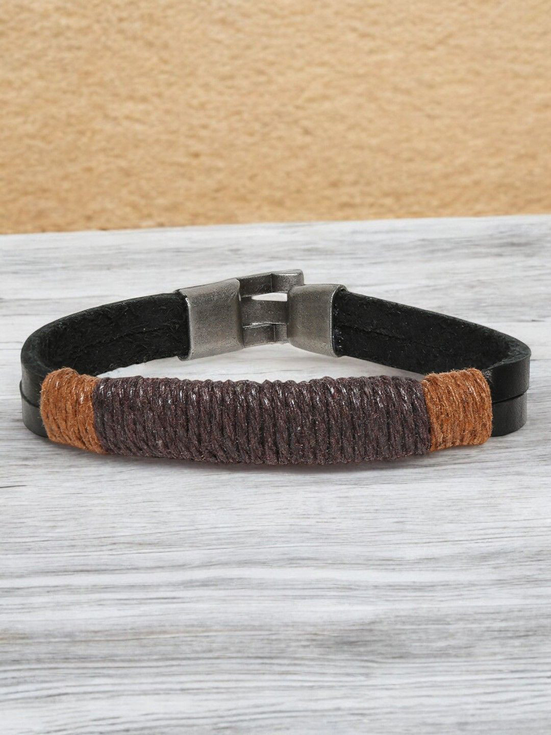 

fabula Men Leather Skin Friendly Wraparound Bracelet, Brown