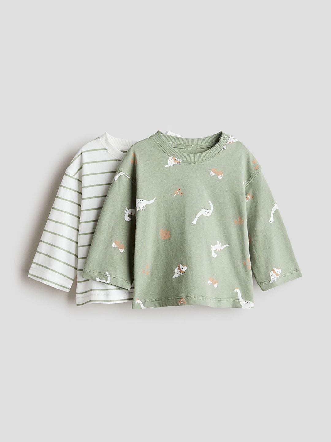

H&M Infants Boys Pack Of 2 Printed Pure Cotton T-shirts, Green