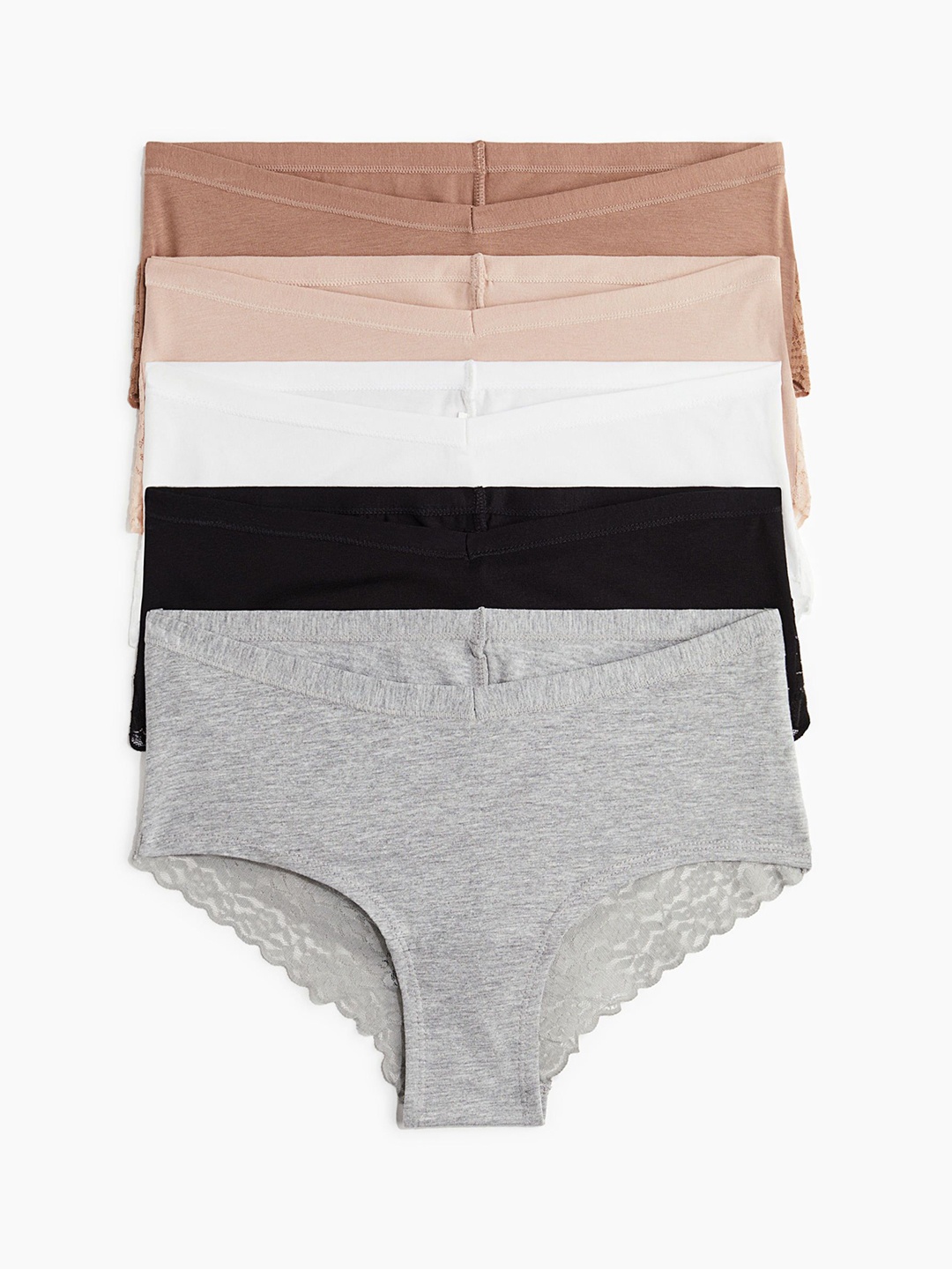 

H&M MAMA 5-Pcs lace-Trimmed Cotton Hipster Briefs, Grey