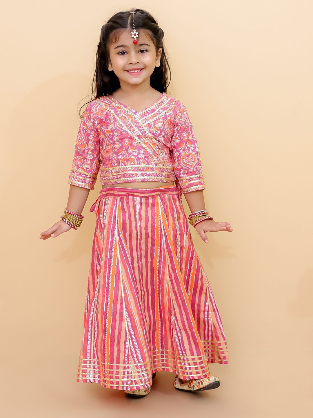 

The Mom Store Girls Printed Ready to Wear Lehenga &, Pink