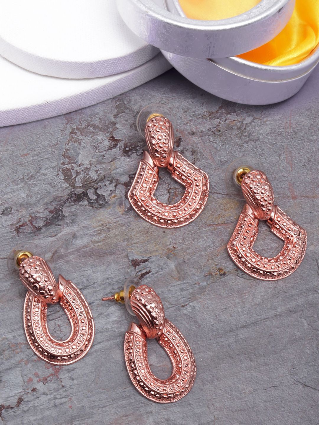 

KPOP Set Of 2 Rose Gold-Plated Contemporary Drop Earrings